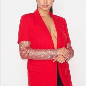 Red Women's Blazer with Sequin Sleeves